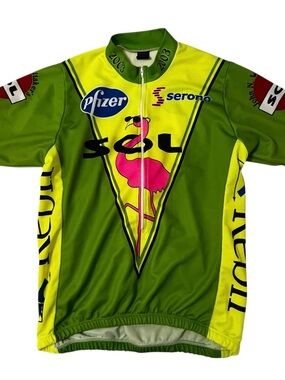 Vintage Flamingo Cycling Jersey SOL Womens M Y2K Graphic Bike Top 1/2 Zip